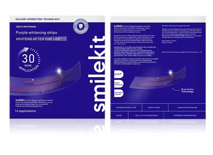 SmileKit™️ – Bandes Blanchissantes Dentaires Professionnelles | Sourire Blanc en 30 Minutes ✨