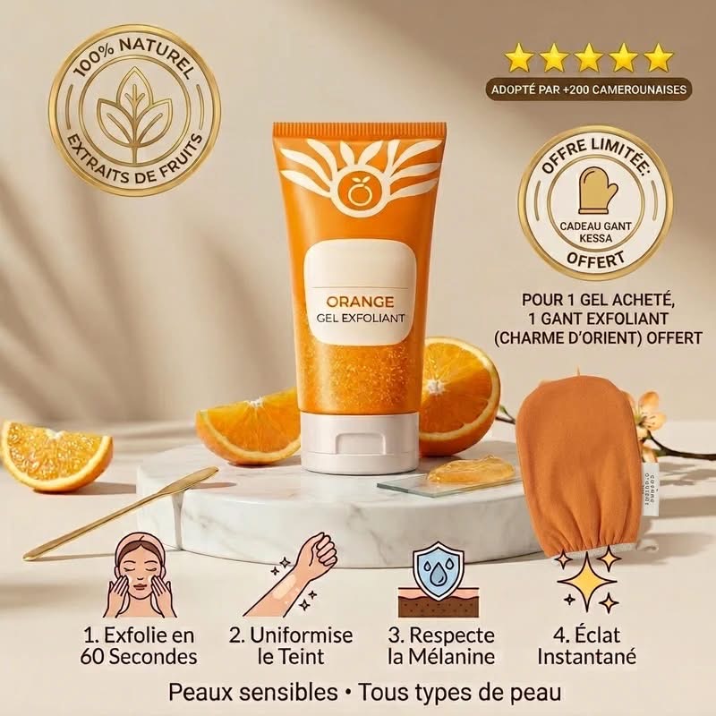 Gel Exfoliant Éclat Orange – Peau Douce & Unifiée (Gant Kessa Offert)