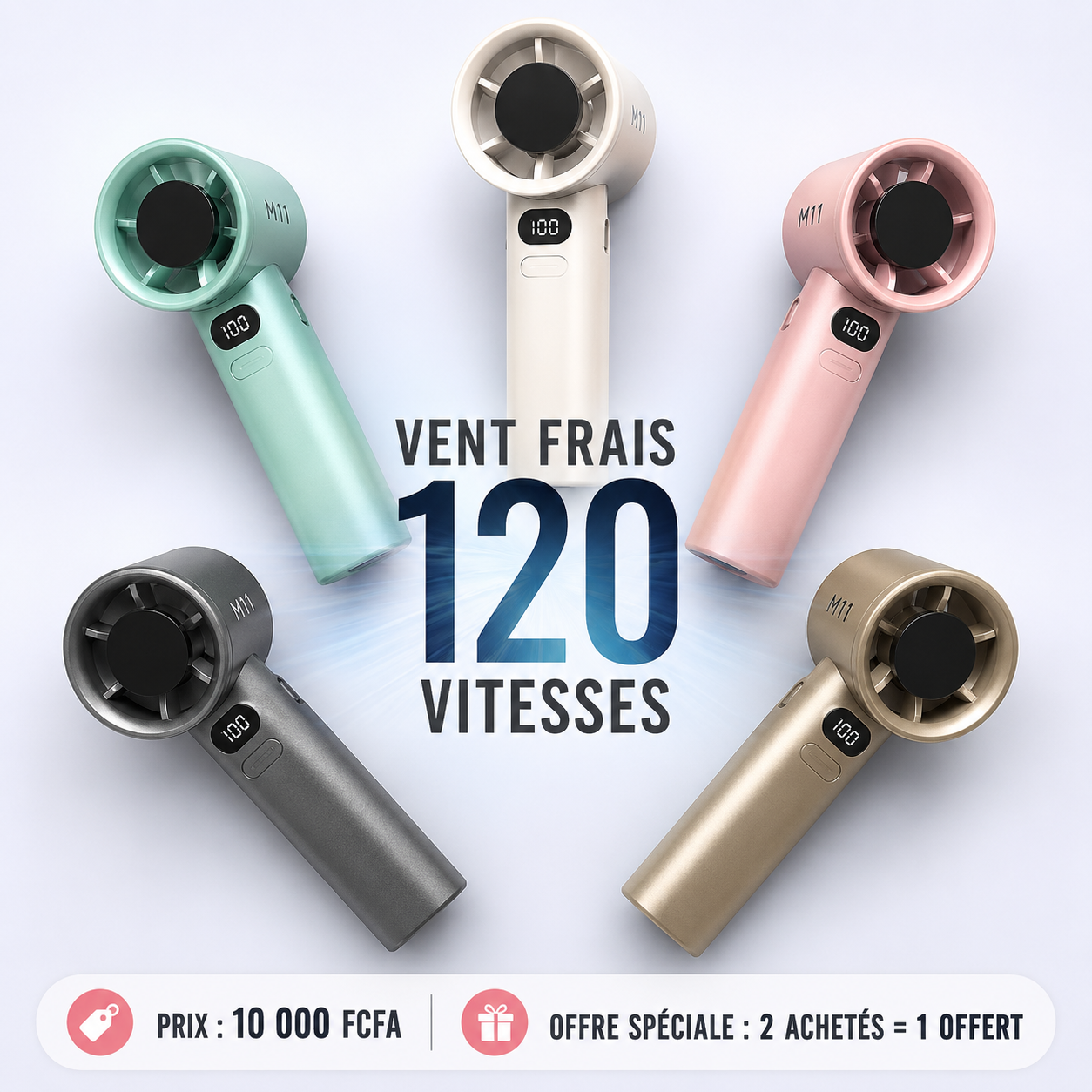 🌬️ Mini Ventilateur Portable M11 Ultra Puissant – 120 Vitesses, Écran Digital & Fraîcheur Instantanée