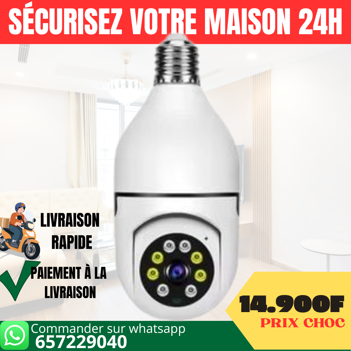 Caméra de Sécurité Intelligente 360° - Installation Facile comme une Ampoule (Vision Nocturne & Alerte Téléphone