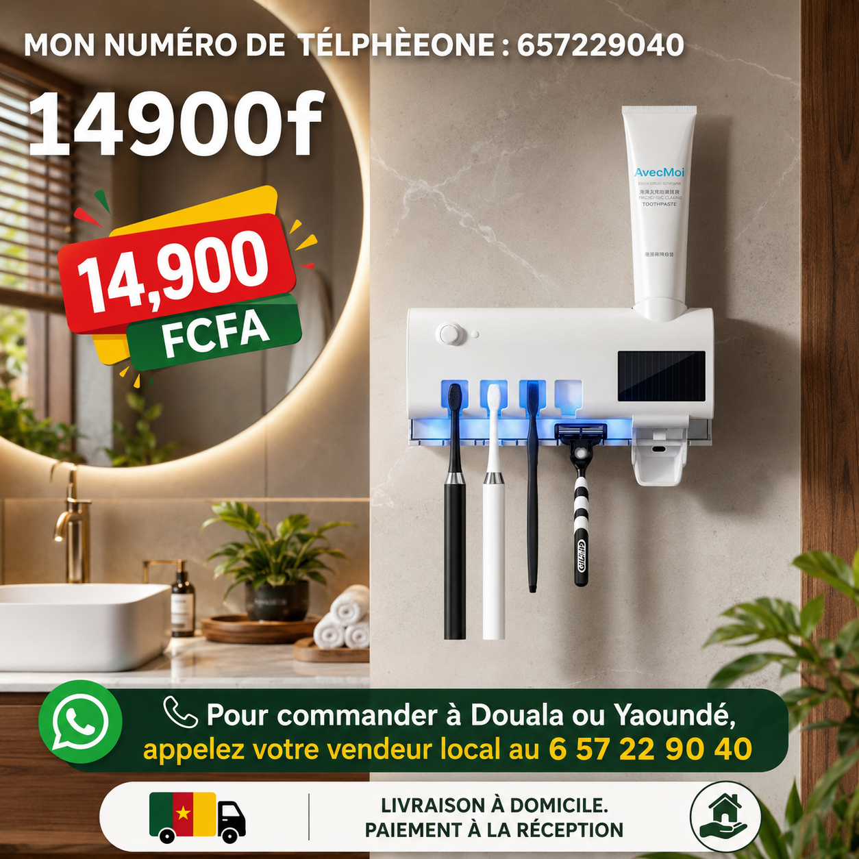 Stérilisateur de Brosses à Dents UV Intelligent & Distributeur Automatique de Dentifrice
