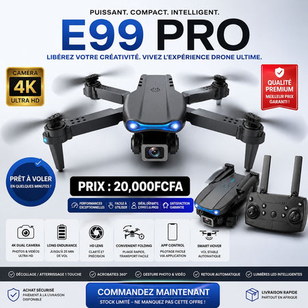 Drone E99 Pro 4K Pliable – Caméra HD, Contrôle Smartphone & Vol Intelligent