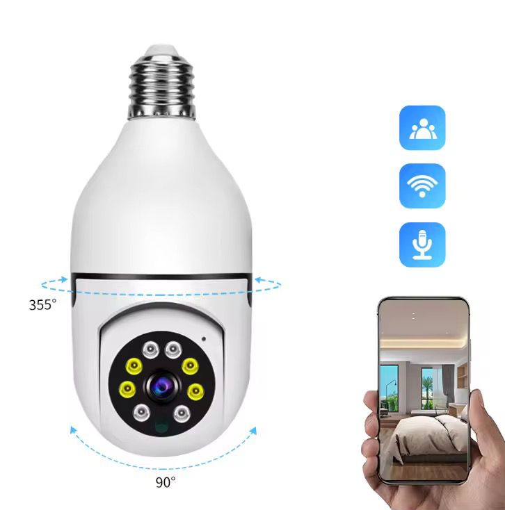 Caméra de Sécurité Intelligente 360° - Installation Facile comme une Ampoule (Vision Nocturne & Alerte Téléphone