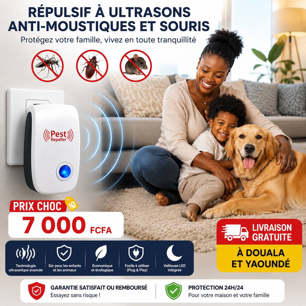 Répulsif Ultrasonique Anti-Moustiques & Souris – Protection 24h/24 pour Toute la Maison